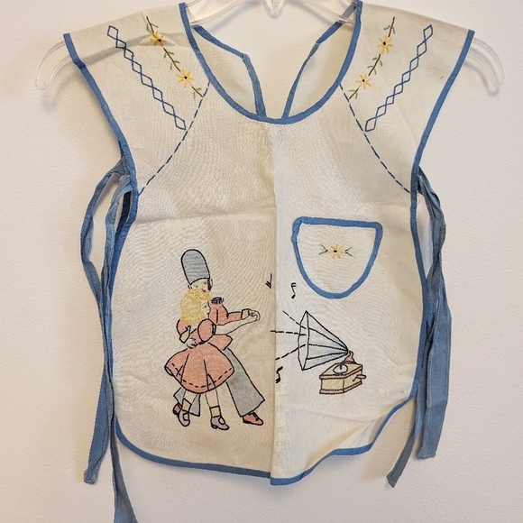 VINTAGE SMOCK Girls Cotton Apron Embroidered Cream Cottage Rare Antique Heirloom - Picture 7 of 10